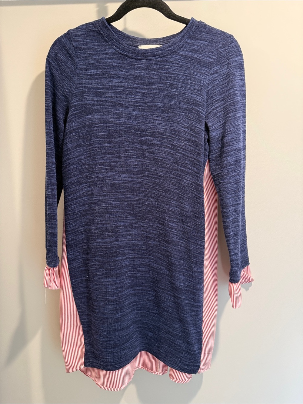Hayden Navy Knit Dress with Pink Striped Layer